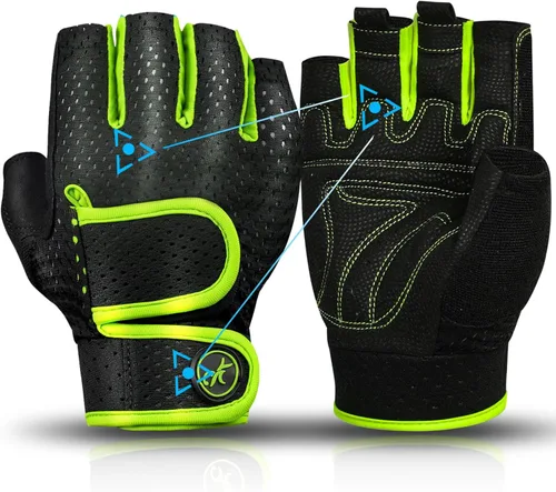 Guantes de entrenamiento MOREOK con acolchado para levantamiento de pesas para hombres/mujeres, [Gel de 3MM] guantes sin dedos de agarre para Verde