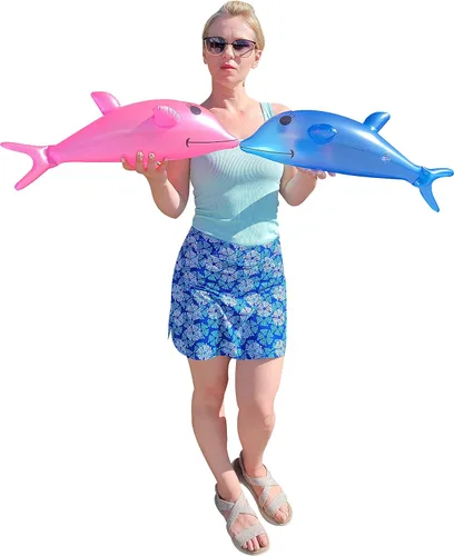 Miniatura 4 de Juguete inflable de delfín perlado azul y rosa de 22 pulgadas (juego de 2) inflable para playa junto a la piscina