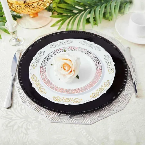 Miniatura 2 de Efavormart - 6 platos de carga redondos con cuentas negras de 13 pulgadas para decoración de mesa, vacaciones, boda, catering, decoración de eventos