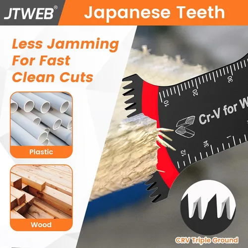 Miniatura 3 de JTWEB Hojas de sierra oscilantes de dientes japoneses de madera, 12 piezas estándar y de alcance extra largo con borde en forma de arco, cuchillas