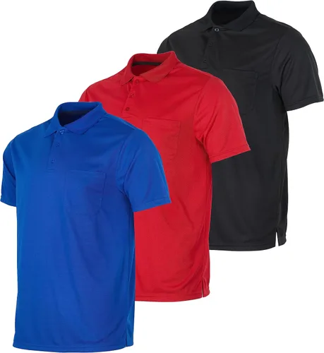 Paquete de 3 Polo de manga corta para hombre, ajuste clásico, de secado rápido, cuello con bolsillo (disponible en tallas regulares y grandes y