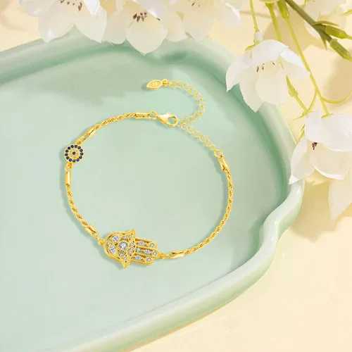 Miniatura 54 de Aniu Joyería de plata de ley 925 Hamsa de Fátima para mujer con circonita cúbica, viene con caja de regalo negra
