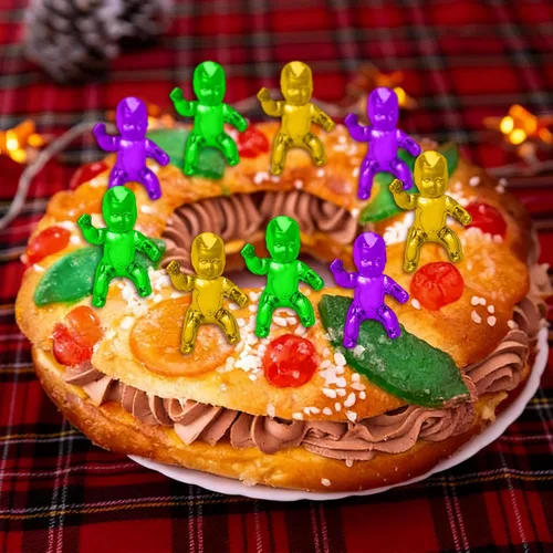 Miniatura 7 de King Cake Babies, 30 piezas de 1.2 pulgadas Mardi Gras mini bebés de plástico metálico dorado morado verde bebé para decoración de pasteles rey