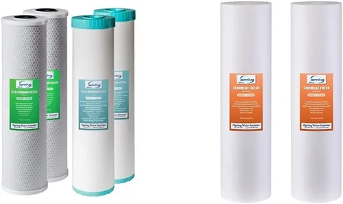 iSpring F4WGB22BM - Juego de filtros de agua de 2 etapas de 4.5 x 20 pulgadas, paquete de repuesto, color blanco y FP220BX2 de alta capacidad x 4.5