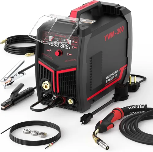 YESWELDER 200Amp Soldador de Aluminio MIG YWM-200, Máquina de Soldadura MIG Multi Proceso TIG Lift Stick Flux Cord de 110/220V de Doble Voltaje,