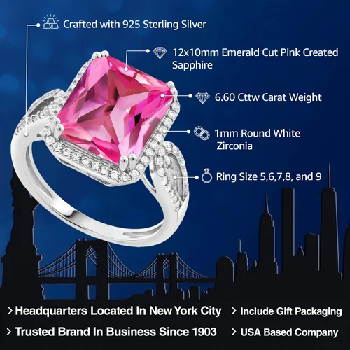 Miniatura 28 de Gem Stone King 5-8 Cttw Halo Ring for Women 925 Sterling Silver Emerald Cut 12X10MM Gemstone Birthstone Fine Jewelry for Her Mom Wife