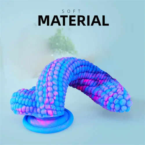 Miniatura 4 de Monster Consolador Colorido Grano Grande Maíz Adulto Sexo Juguete con Fuerte Ventosa 8 Pulgadas Flexible Suave Consoladores Vegetales - Azul
