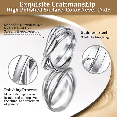 Miniatura 4 de Bestyle Anillos entrelazados para mujeres y niñas, anillos cruzados apilables de acero inoxidable en tono plataorooro rosanegro, anillo de promesa
