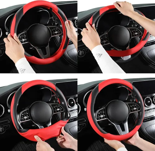 Miniatura 6 de Funda para volante de automóvil, funda para volante de cuero, universal de 15 pulgadas, antideslizante, cómoda, fundas para volante para hombres