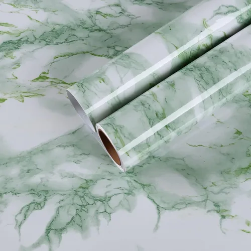 CHIHUT Papel de contacto de mármol verde brillante extra ancho de 30 x 118 pulgadas, papel tapiz autoadhesivo para encimeras de baño, cocina, papel