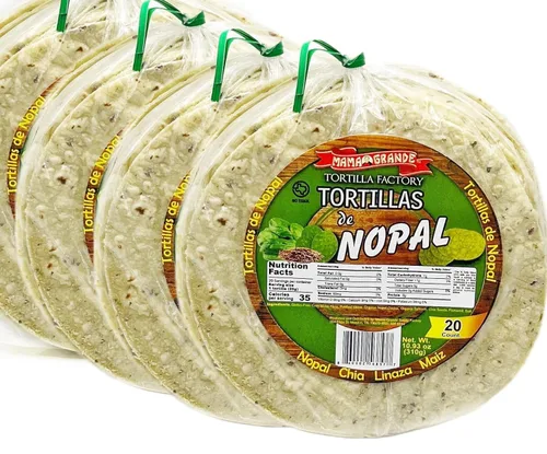 Mama Grande Tortilla Factory - Tortillas de cactus Nopal - Paquete de 4 (80 tortillas) - 5 pulgadas - Espinacas orgánicas - Chía y semillas de lino