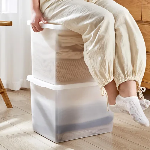 Miniatura 2 de Paquete de 4 cajas apilables de plástico de 25 litros con tapas, contenedor para organizar zapatos y manualidades en estantes de armario, garaje