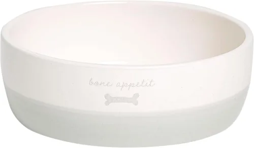 Pearhead Ceramic Bone Appétit - Cuenco para perros, capacidad para 2 tazas, plato de gres para alimentos y agua, comedero para mascotas gris y Tazón