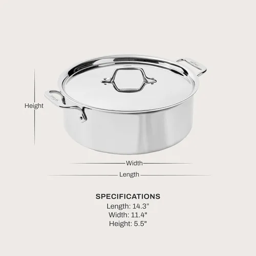 Miniatura 2 de All-Clad D3 - Cacerola de acero inoxidable de 3 capas de 6 cuartos, apta para inducción, horno y parrilla, resistente hasta 600°F, ollas y sartenes