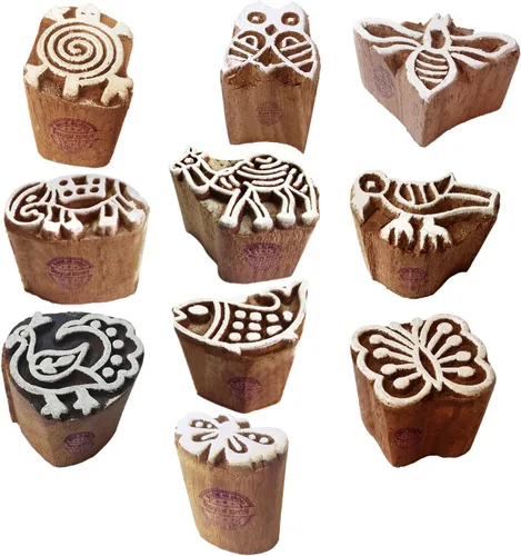 Miniatura 15 de Sellos de impresión de arcilla Arty Crafty pequeños bloques de madera con forma floral (juego de 10) Htag2101