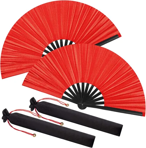 Miniatura 63 de Maitys Paquete de 2 ventiladores de mano plegables grandes de 13 pulgadas, ventiladores chinos de mano grandes para baile de línea, Tai Chi