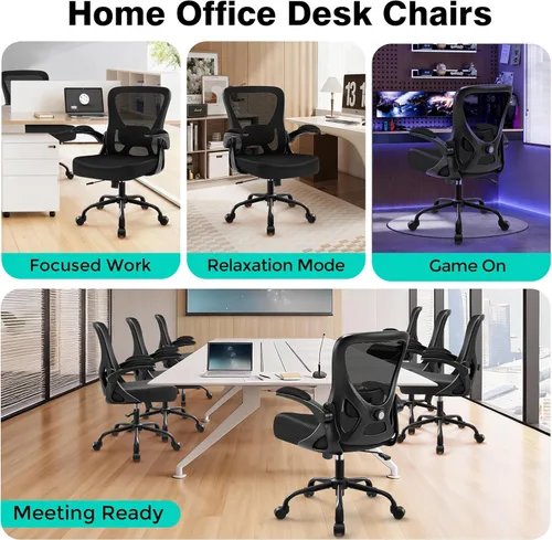 Miniatura 9 de AreShark Silla de oficina – Silla de escritorio ergonómica de malla transpirable con soporte lumbar ajustable y reposabrazos abatibles – Silla Negro