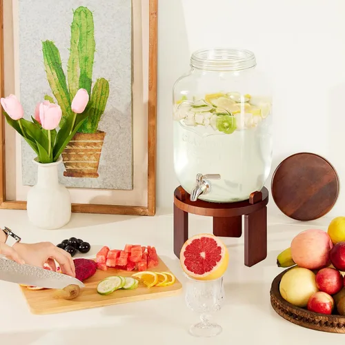 Miniatura 8 de Dispensador de 1 galón para bebidas en fiestas, dispensador de bebidas de vidrio con soporte, dispensador de agua con espiga de acero inoxidable