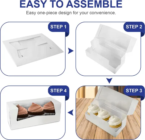 Miniatura 5 de MT Products - Caja blanca de cartón para panadería, auto armable de 9 pulgadas de largo, x 4 pulgadas de ancho x 3.5 pulgadas de alto con ventana