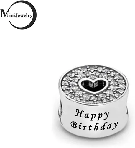 Miniatura 6 de Abalorio de feliz cumpleaños para pulseras, collares, colgantes, corazón, mujeres, hermanas, tía, nieta, celebración, familia, Metal, Circonita