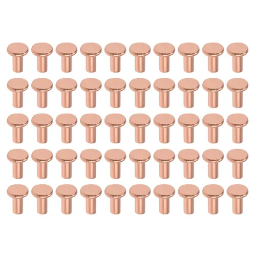 Miniatura 5 de uxcell 100 remaches sólidos de cobre, remaches metálicos de cabeza plana de 1/8 x 5/32 pulgadas para aplicaciones eléctricas, suministros de trabajo