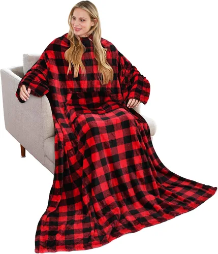 Miniatura 19 de Solaris Manta Vestible de Viaje con Mangas, 2 en 1, Manta de Almohada de Avión Plegable para Adultos, Mujeres y Hombres, Manta Corporal Suave