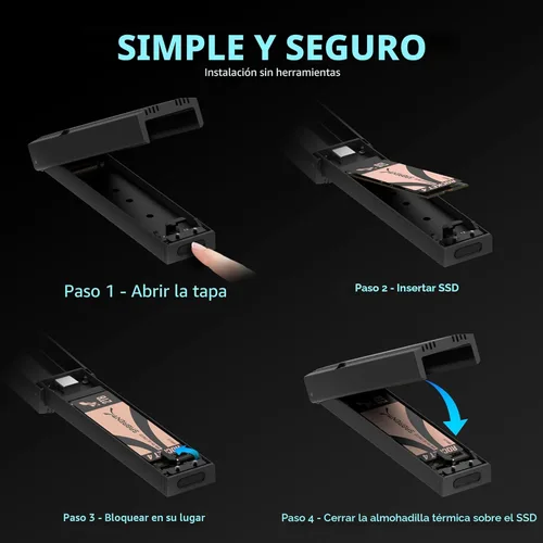 Miniatura 3 de SABRENT Carcasa USB C NVMe, Carcasa SSD M.2 sin herramientas para 2230-2280, adaptador USB 3.2 Gen 2 de 10 Gbps, refrigeración de aluminio, carcasa