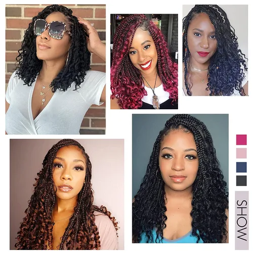 Miniatura 6 de Goddess Box Braids - Trenzas de cabello a ganchillo con extremos rizados, trenzas de caja bohemianas de 16 pulgadas, trenzas de ganchillo, 8 1B-4-30
