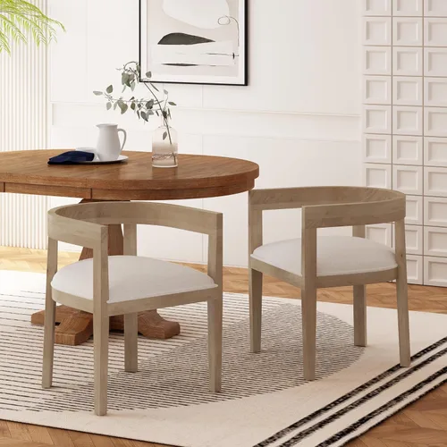 Miniatura 2 de Ladieu - Sillas de comedor para tina, tela y madera, ceniza clara/almendra (juego de 2)
