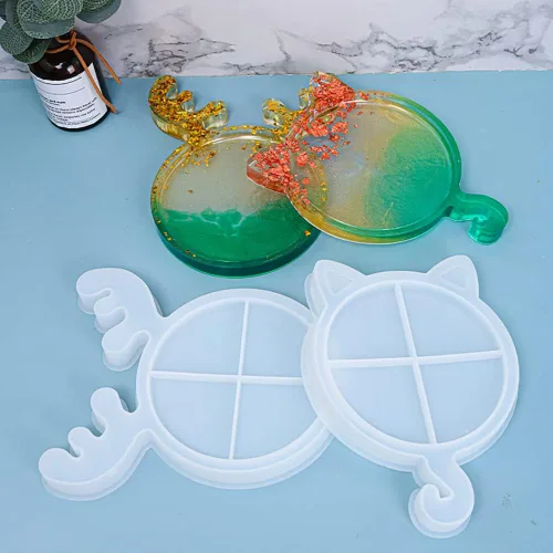 Miniatura 8 de Surakey Bandeja de silicona para gatos de Navidad, 1 molde de bandeja de resina, moldes de resina epoxi de silicona, posavasos para gato, alce