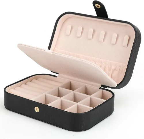 FEISCON Joyero pequeño organizador de almacenamiento para collares, anillos, mini joyero, organizador de joyas de viaje de doble capa para mujeres y
