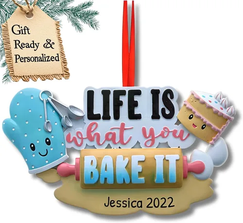 Miniatura 5 de Adorno 3D personalizado de nuestra primera Navidad 2025 Adornos de pareja de panaderos para hornear juntos, adorno para parejas 2025, familia de 2