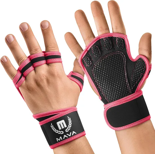 MAVA Guantes de gimnasio abiertos para hombres y mujeres; Guantes acolchados para levantamiento de pesas con soporte de muñeca para mayor comodidad