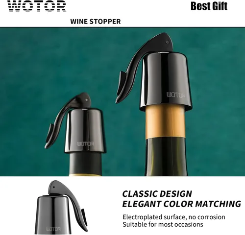 Miniatura 6 de WOTOR Tapones para botellas de vino de acero inoxidable con silicona, reutilizable, protector de vino y sellador decorativo de botellas, a prueba