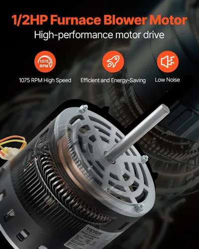 Miniatura 2 de VEVOR Motor soplador de horno de 1/2HP, 1075RPM 5 velocidades, 208/230V 2.7A, bastidor 48 longitud del eje 3.4", diámetro del eje 0.5", rotación