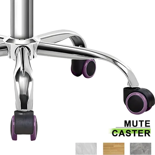 Miniatura 6 de VECELO Silla de tocador de cuero PU con respaldo medio sin brazos, altura ajustable, giratoria rodante 360° para trabajo en casa y oficina Púrpura