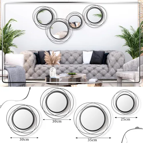 Miniatura 3 de Hicarer 4 piezas de espejo circular redondo decorativo moderno anillo de arte de pared espejo de metal montado en la pared para dormitorio, sala