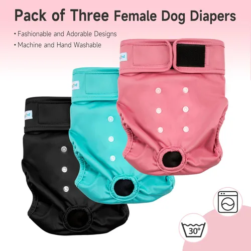 Miniatura 2 de Paw Legend - Pañales reutilizables para perro hembra, 3 unidades Alegre (forro negro)