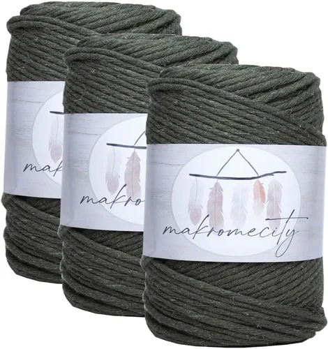 Miniatura 18 de Makromecity, Cordón de algodón para macramé de 1/8 pulgadas x 100 yardas (300 pies) Hilo de algodón verde crepé de 3 mm de un solo hilo para arte