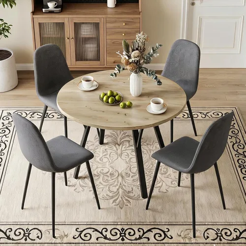 Miniatura 2 de Juego de mesa de comedor redonda para 4, mesa de cocina redonda rústica de 36 pulgadas y 4 sillas de comedor de lino y algodón gris oscuro, marco