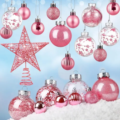 BBTO Juego de adornos de esferas de Navidad con estrellas para árbol, adornos de árbol de plástico con estrellas transparentes para árbol, adorno de