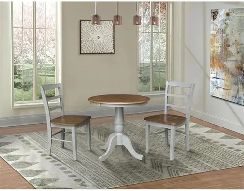 Miniatura 2 de IC INTERNATIONAL CONCEPTS Mesa de comedor redonda con pedestal de 30 pulgadas con 2 sillas Madrid con respaldo de escalera, nogal envejecido/piedra