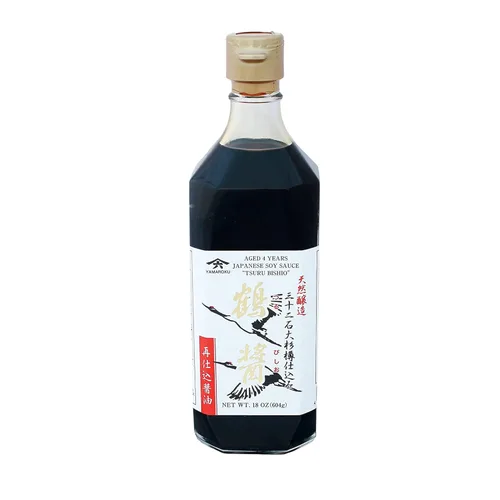 Yamaroku Shoyu Pure Artisan Dark Sweet Japanese Premium Gourmet Barril añejado 4 Años, Salsa de soya Tsuru Bisiho, 18 onzas (532 ml) paquete de 1