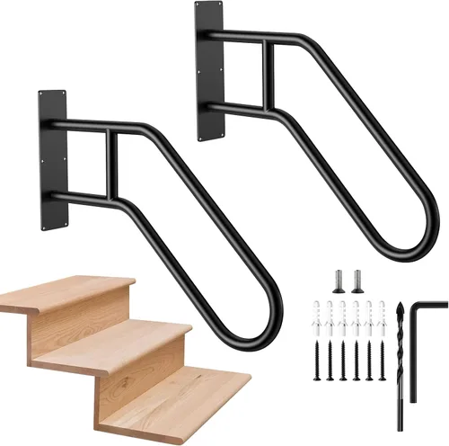 Miniatura 10 de Munzong - Paquete de 2 pasamanos de escalera de 16 pulgadas para escalones de 1 a 3 escalones, barandilla de acero inoxidable negra para escaleras