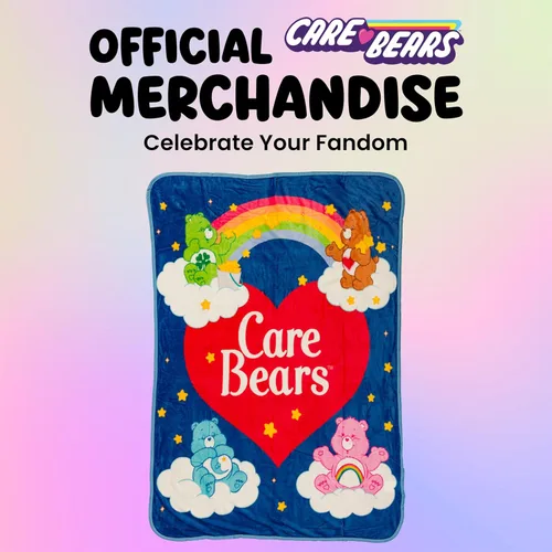 Miniatura 7 de Silver Buffalo Care Bears Logo de corazón arcoíris con Cheer, Dormiloncito y Tiernosito Oso 45” x 60” Manta de forro polar suave y acogedora, 180