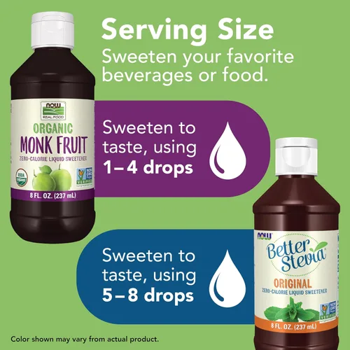 Miniatura 5 de Paquete de NOW Foods, líquido orgánico certificado de fruta de monje + edulcorante líquido original sin calorías BetterStevia, sin OMG, bajo impacto