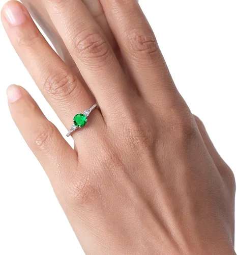 Miniatura 5 de Gem Stone King Anillo de compromiso de 3 piedras preciosas redondas de oro blanco de 10 quilates con piedra natal de 0.236 in con piedra natal
