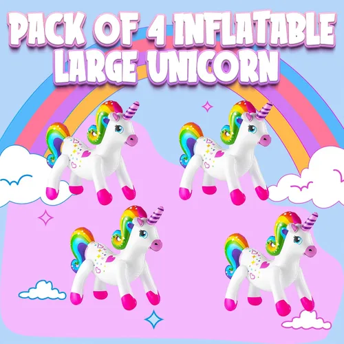 Miniatura 7 de Decoraciones inflables de fiesta de unicornio – (paquete de 4) 24 pulgadas – Unicornios grandes de arco iris inflables para decoraciones