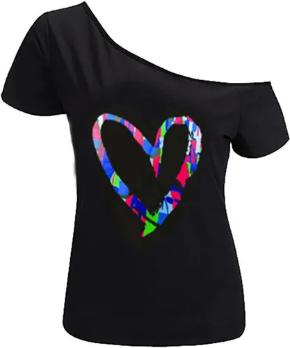 MAGICMK - Camiseta casual para mujer, con estampado de labios y hombro descubierto, talla extragrande