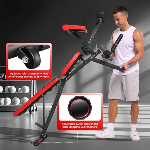 Miniatura 5 de OPPSDECOR Adjustable Weight Bench with Leg Extension and Leg Curl, Workout Bench Press Preacher Curl Bench with Wheels, 800 LBS Flat/Incline/Decline